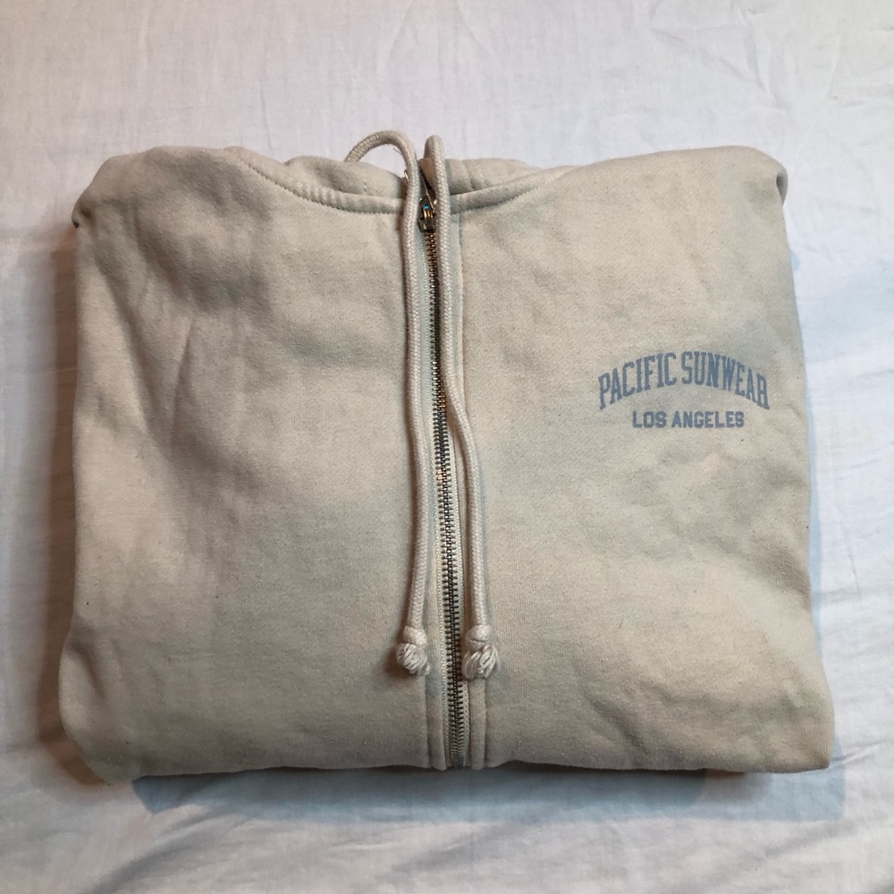 Brandy melville zipped hoodie cream and blue one size fits all